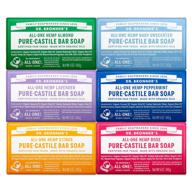 dr. bronner's pure-castile bar soap variety gift pack - 5oz almond, unscented, lavender, peppermint, citrus, rose - organic oils, for face, body, hair - gentle & moisturizing logo