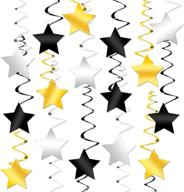 🌟 pack of 30 black, gold, and silver star hanging swirls - no diy, party decorations for black and gold party, hollywood theme, happy new year 2022, nye decor логотип