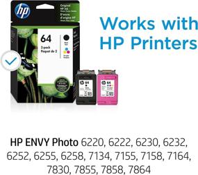 img 3 attached to Original HP 64 Black/Tri-color Ink Cartridges (2-pack) | Compatible with HP ENVY Photo 6200, 7100, 7800 Series | Eligible for Instant Ink | X4D92AN