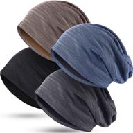 🎩 stretchy slouchy beanie hat for men and women - baggy skull sleep cap headwear head wrap cap - set of 4 logo