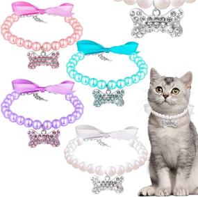 img 4 attached to 🐶 Stylish 4-Piece Pearl Dog Necklace Set with Rhinestone Bone Details - Adjustable Collar for Small Dogs and Cats - Perfect for Parties and Weddings (4 Colors)