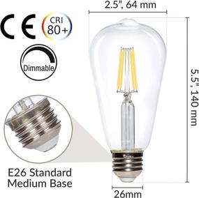 img 3 attached to 💡 Simba Lighting LED Edison Vintage Filament ST21 (ST64) Light Bulbs (6 Pack) - Dimmable 6W 60W Equivalent, Clear Glass Decorative Antique Retro - Standard Medium E26 Base, Natural White 4000K