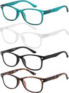 👓 set of 4 blue light blocking computer readers with spring hinge - reduce eyestrain - high-quality eyeglasses for women and men - mixcolor, 1.5 strength logo