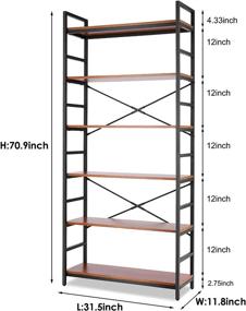 img 1 attached to 📚 Adjustable Bookcase Storage Shelves - Tiered Industrial Wood Bookshelf with Freestanding Metal Frame for Living Room, Bedroom, and Office - Tall Black Bookcases and Shelving Unit