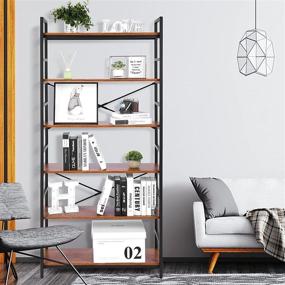 img 3 attached to 📚 Adjustable Bookcase Storage Shelves - Tiered Industrial Wood Bookshelf with Freestanding Metal Frame for Living Room, Bedroom, and Office - Tall Black Bookcases and Shelving Unit