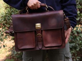 img 2 attached to 👜 Vintage Handmade Leather Briefcase: IBLUE Men's Shoulder Bag for Laptops and Documents