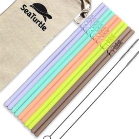 img 4 attached to Reusable Silicone Drinking Straws - SeaTurtle Pack of 10 with Cotton Carry Bag and 2 Cleaning Brushes - Eco-Friendly Flexible Straws - Sustainable Products