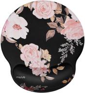 🖱️ mosiso black peony mouse pad with wrist rest support: ergonomic comfort for home/office, non-slip rubber base, pain relief, easy typing cushion, neoprene cloth & raised memory foam logo