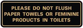 img 1 attached to 🚽 Optimize Your Search: Avoid Flushing Paper Towels or Feminine Products, Door/Wall Sign - Medium, Black/Gold