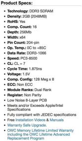 img 2 attached to OWC 4GB (2 X 2GB) PC8500 DDR3 1066MHz SO-DIMMs Memory Compatible With Late 2008 - Early 2010 MacBook