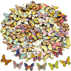 img 4 attached to 🦋 Pack of 200 Butterfly DIY Wooden Buttons, Lystaii Assorted Colors 1 Inch Vintage Wood Buttons with 2 Holes, Decorative Craft Buttons for Sewing, Crafting, and Woodworking Projects