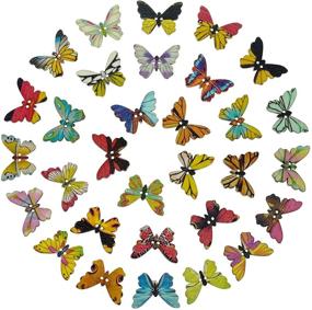 img 2 attached to 🦋 Pack of 200 Butterfly DIY Wooden Buttons, Lystaii Assorted Colors 1 Inch Vintage Wood Buttons with 2 Holes, Decorative Craft Buttons for Sewing, Crafting, and Woodworking Projects