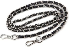 img 4 attached to 👜 47" Synthetic Leather Metal Chain, Chain Strap for Crossbody Bag, Purse Chain Replacement with Buckles - Black Strap and Silver Chain