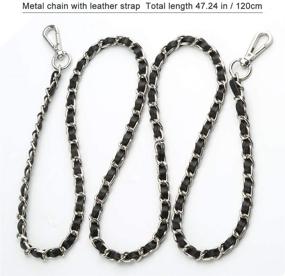 img 3 attached to 👜 47" Synthetic Leather Metal Chain, Chain Strap for Crossbody Bag, Purse Chain Replacement with Buckles - Black Strap and Silver Chain