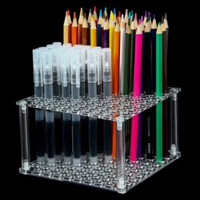 img 3 attached to 🖊️ Organize Your Workspace with a 96 Hole Pencil Brush Holder - Acrylic Pen Holder Desk Stand for Pencils, Paint Brushes, Markers, and More! (2-Pack)