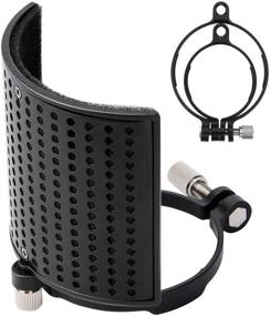 img 4 attached to 🎤 Enhanced Moukey Microphone Pop Filter for BLUE YETI, AT2020, AT2050- MPFUBK1: 3-Layer Filter Foam, Metal Panel & Mesh, Windscreen Shield Mask