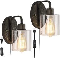 🔌 haitral plug in wall sconce set of 2: stylish seeded glass shade, industrial light fixtures for bathroom bedroom living room hallway - black логотип