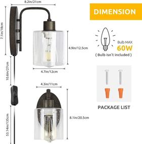 img 3 attached to 🔌 HAITRAL Plug in Wall Sconce Set of 2: Stylish Seeded Glass Shade, Industrial Light Fixtures for Bathroom Bedroom Living Room Hallway - Black