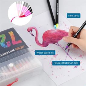 img 2 attached to 🎨 72-Color Vacnite Watercolor Brush Pens Set with 3 Water Pens - Flexible Real Brush Markers for Adults, Kids, Coloring Books, Calligraphy, Beginners