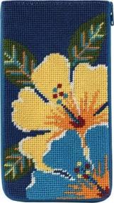 img 1 attached to Bright Hibiscus Eyeglass Case Needlepoint Kit - Stitch & Zip