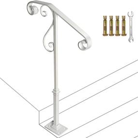 img 4 attached to 🛠️ Sturdy Wrought Iron Handrail Railing with Single Post Base for 1 or 2 Steps - Grab Rail for Porch and Steps