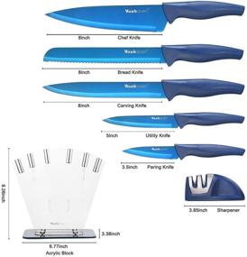 img 2 attached to Набор кухонных ножей Wanbasion Blue из 7 предметов - безопасные в посудомоечной машине, ножница из нержавеющей стали с ножами - профессиональный набор ножей для кухни со штопором.