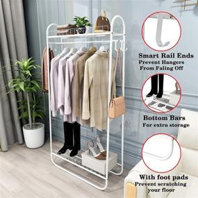 img 2 attached to 👗 Kefair Metal Garment Rack: Free-Standing Closet Organizer with 4 Side Hooks and Storage Shelves, Heavy-Duty Clothes Rack in Black