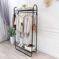 👗 kefair metal garment rack: free-standing closet organizer with 4 side hooks and storage shelves, heavy-duty clothes rack in black logo