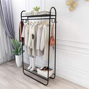 img 4 attached to 👗 Kefair Metal Garment Rack: Free-Standing Closet Organizer with 4 Side Hooks and Storage Shelves, Heavy-Duty Clothes Rack in Black