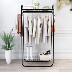 img 3 attached to 👗 Kefair Metal Garment Rack: Free-Standing Closet Organizer with 4 Side Hooks and Storage Shelves, Heavy-Duty Clothes Rack in Black