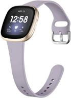 💜 getino slim bands - compatible with fitbit sense and versa 3, waterproof, durable & flexible silicone replacement strap - thin, narrow wristbands for women and men - small lavender logo