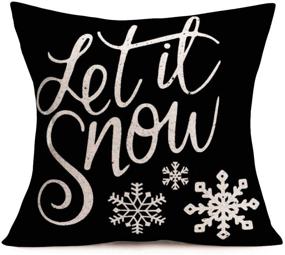 img 4 attached to ❄️ Smilyard Let It Snow Black Throw Pillow Covers - Festive Christmas Xmas Snowflake Outdoor Decor - Cotton Linen Cushion Cover for Sofa Couch - 18x18 Inch (Let it Snow-B)