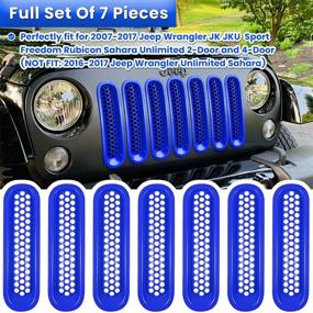 img 3 attached to E-Cowlboy 7-частные вставки сетки в переднюю решетку с креплением-гриль сторож для 2007-2017 Jeep Wrangler JK JKU Sport Freedom Rubicon Sahara Unlimited (гладкий синий)