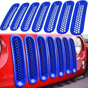 img 4 attached to E-Cowlboy 7-частные вставки сетки в переднюю решетку с креплением-гриль сторож для 2007-2017 Jeep Wrangler JK JKU Sport Freedom Rubicon Sahara Unlimited (гладкий синий)