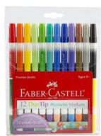 ручки-маркеры faber-castell duotip на водной основе: 12 маркеров, 24 ярких цвета - максимальное разнообразие цветов и легкое удаление. логотип