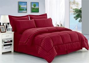 img 2 attached to Elegance Linen Wrinkle Resistant King Burgundy Bed-in-a-Bag Comforter Set: Luxury Silky Soft Dobby Stripe - 8-Piece