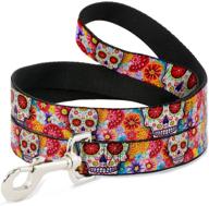 🐶 seo-optimized: buckle-down dog leash - sugar skull starburst - white multi color - 6ft length - 0.5" width logo