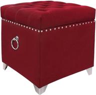 contemporary red velvet storage ottoman: luxurious button tufted upholstered footstool for bed logo