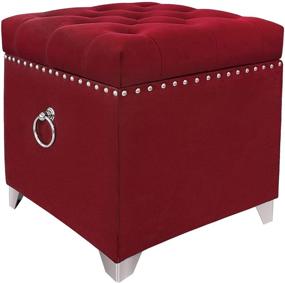 img 4 attached to Contemporary Red Velvet Storage Ottoman: Luxurious Button Tufted Upholstered Footstool for Bed