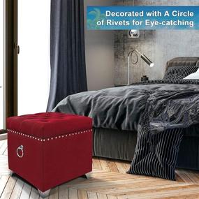 img 3 attached to Contemporary Red Velvet Storage Ottoman: Luxurious Button Tufted Upholstered Footstool for Bed