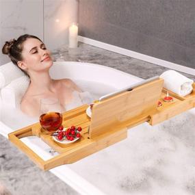 img 3 attached to Premium Bamboo Bathtub Expandable Sliding