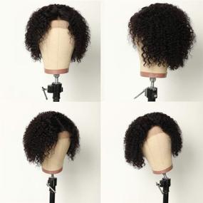 img 3 attached to 💇 Chic Short Curly Bob Human Hair Wigs: 4x4 Closure, Afro Kinky Jerry Curls, Lace Front, Pre Plucked, 150% Density, Natural Black - 8 inch