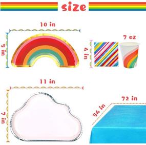 img 2 attached to 🌈 Rainbow Themed Party Supplies Set - 114 Pieces Disposable Tableware Kit: Plates, Cups, Napkins, Spoons, Forks, Knives, Tablecloth - Serves 16