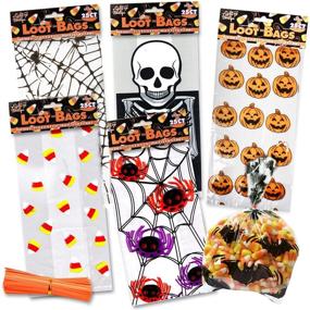 img 4 attached to 🎃 150 Halloween Cellophane Treat Bags - Goodie Bag for Candy, Clear Plastic Cello with Ties, Spider, Pumpkin, Bat, Corn, Skeleton Designs - Perfect for Kids, Cookies and Goodies