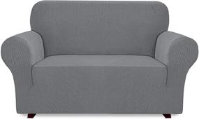 img 4 attached to iCOVER Loveseat Sofa Slipcover: High Stretch Couch Cover, Machine Washable Spandex Jacquard Fabric, Grey