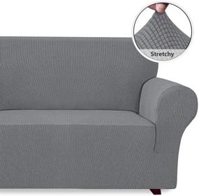 img 3 attached to iCOVER Loveseat Sofa Slipcover: High Stretch Couch Cover, Machine Washable Spandex Jacquard Fabric, Grey