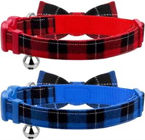 img 3 attached to 🎄 Premium Azuza 2 Pack Christmas Kitten Collar Set: Bell, Quick Release, Safe Buckle | Xmas Plaid Design | Ideal for Cats and Kittens