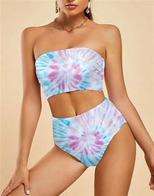 img 2 attached to 👙 High Waisted 2 Piece Women's Bikini Set with Bandeau Ruffle Swimsuit Top, featuring Striped Bathing Suits at Saodimallsu