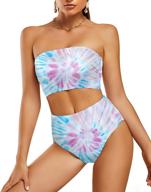 👙 high waisted 2 piece women's bikini set with bandeau ruffle swimsuit top, featuring striped bathing suits at saodimallsu logo