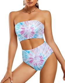 img 4 attached to 👙 High Waisted 2 Piece Women's Bikini Set with Bandeau Ruffle Swimsuit Top, featuring Striped Bathing Suits at Saodimallsu